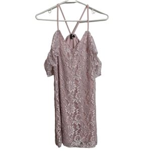 Heart Soul Cold Shoulder Pink and Blue Lace Short Dress S